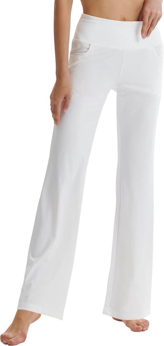 Yogabroek voor dames, met zakken, hoge taille, bootlegging, yoga-trainingsbroek met zijzakken