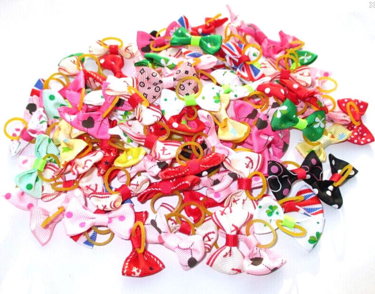 20 stuks haarband voor honden, hoofdtooi, rubber, elastisch, veelkleurig, met strik, voor huisdieren, katten, honden, haaraccessoires, willekeurige kleur