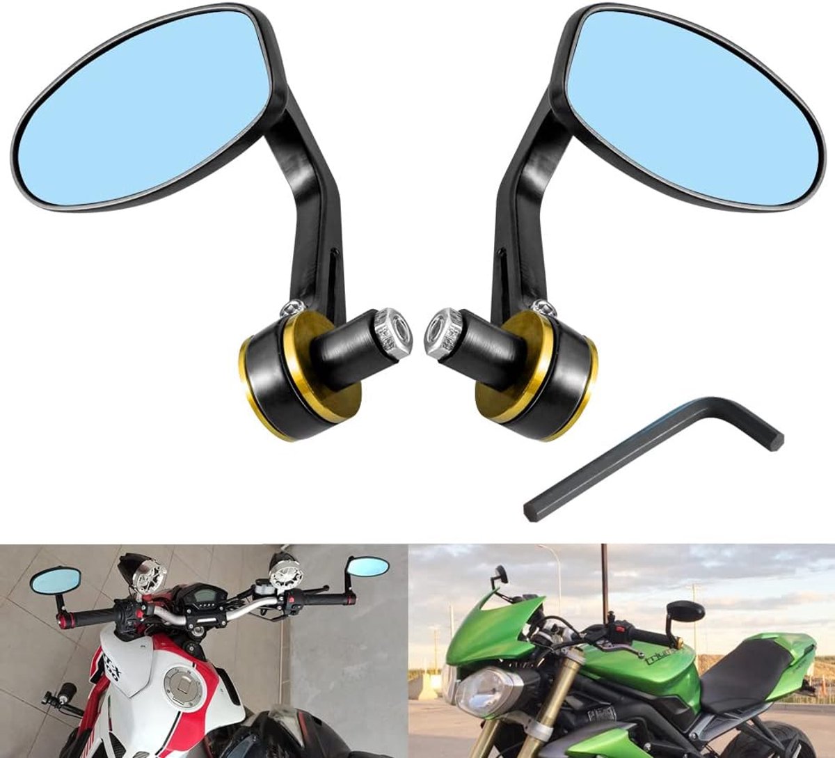 Motorfiets Achteruitkijkspiegel Goud 7/8 Inch 22 MM Aluminiumlegering Ronde Vormige Universele Motorfiets Stuur Achteruitkijkspiegel Zijspiegels voor Y amaha H onda T riumph D ucati S uzuki