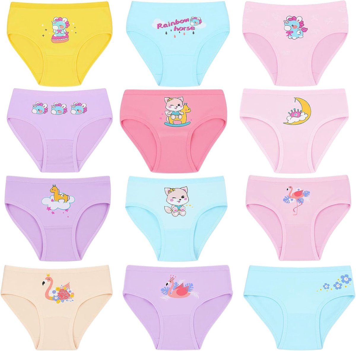 Kinderonderbroeken voor meisjes, slips, puur katoen, zachte slip voor stretchslips, verpakking van 12 stuks