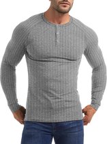 Slim Fit Spier Shirts Geribbelde Henley Lange & Korte Mouw T-shirt Stretchy Casual Mode Stijlvolle Tops Knopen Sluiting Effen Katoen Shirts