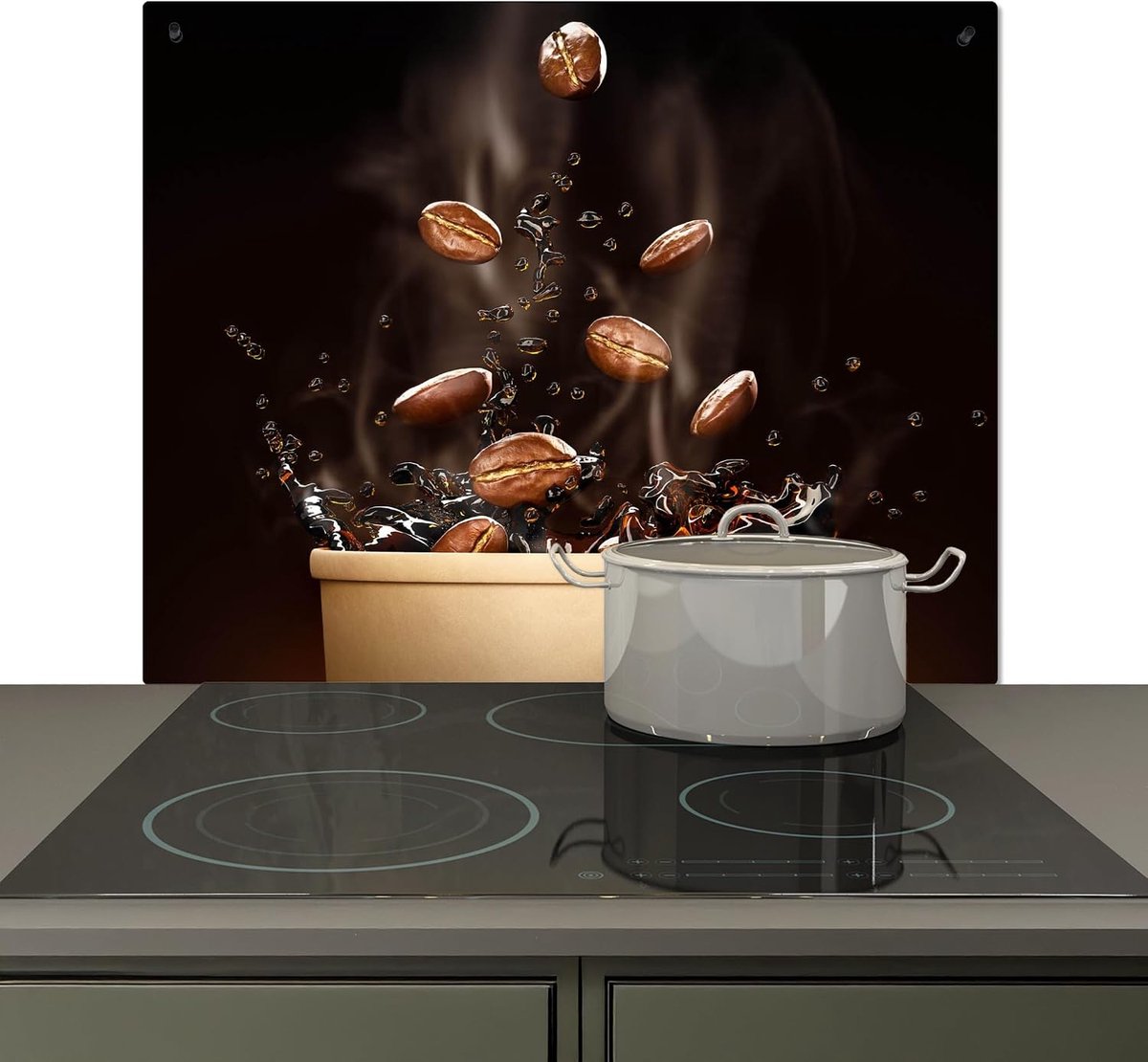 Spatscherm Keuken 51.6x57.6 cm Kookplaat Achterwand Beschermer Muur Spatwand Fornuis Aluminium Hittebestendig - Koffie - Zwart - Koffiebonen