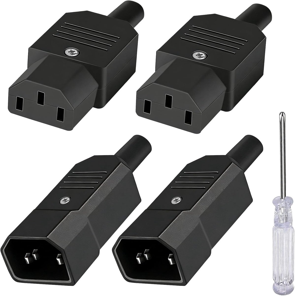 4 stuks IEC C13 C14 stekker voor koud apparaat, geaarde stopcontacten, 250 V, 10 A, 3-polige koudapparaatbus met schroefaansluiting, doe-het-zelf stekker voor computer, PDU, USV, printer