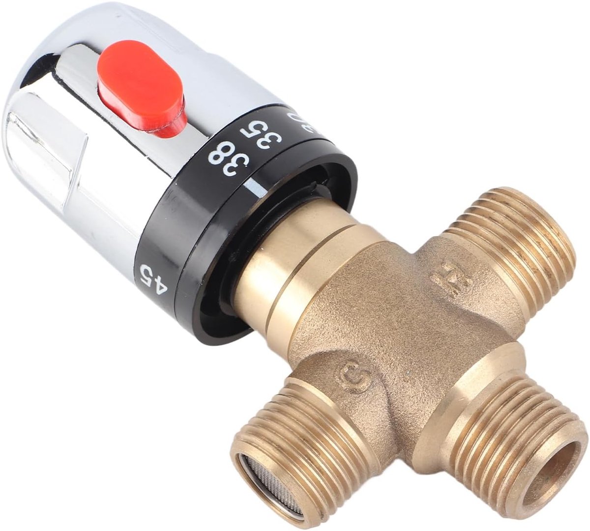 1/2 (15 mm) Thermostatische mengklep - Messing Anti Brandwonden Temperatuurregelklep voor Badkamer, Keuken & Douche, Verstelbaar 38°C - 42°C met Veiligheidsslot