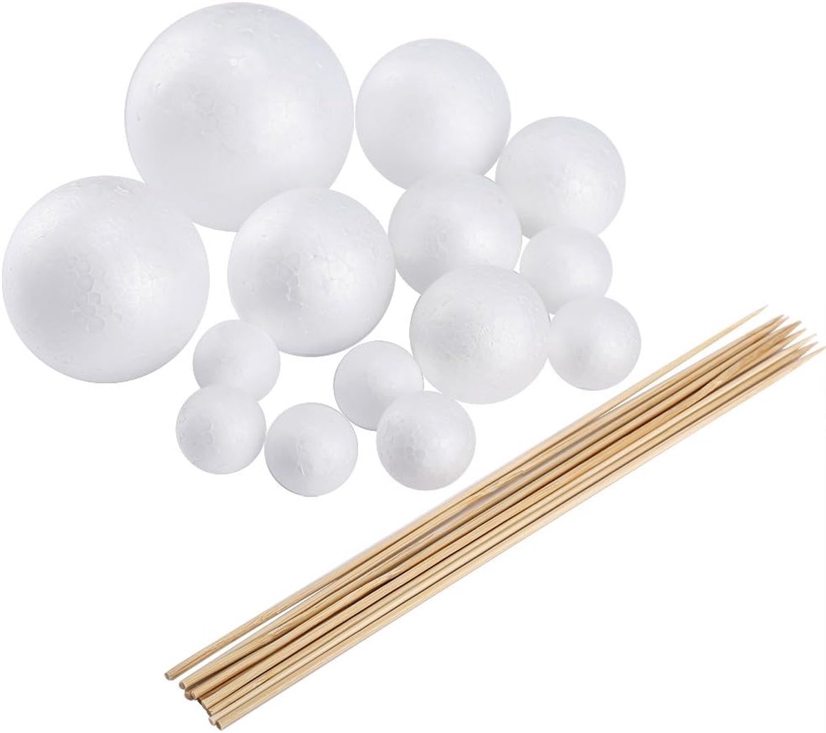 Maak je eigen zonne-systeem model met 14 gemengde polystyreen ballen en 10 stuks 24 cm lange bamboestokken voor schoolprojecten