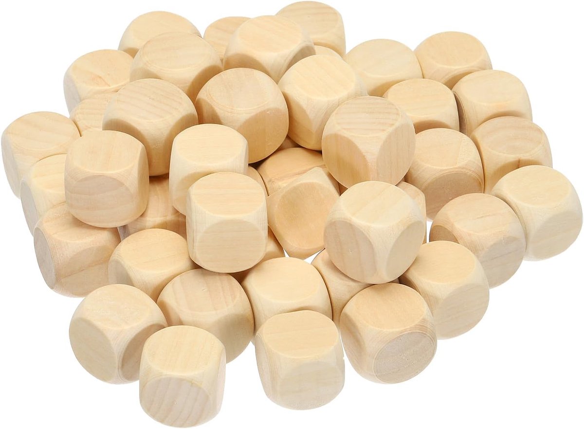 20 mm blanco houten dobbelstenen, 50 stuks onafgewerkte houten blokken 6-zijdige houten kubus met afgeronde hoeken, vierkante houten blokken voor doe-het-zelf knutselprojecten