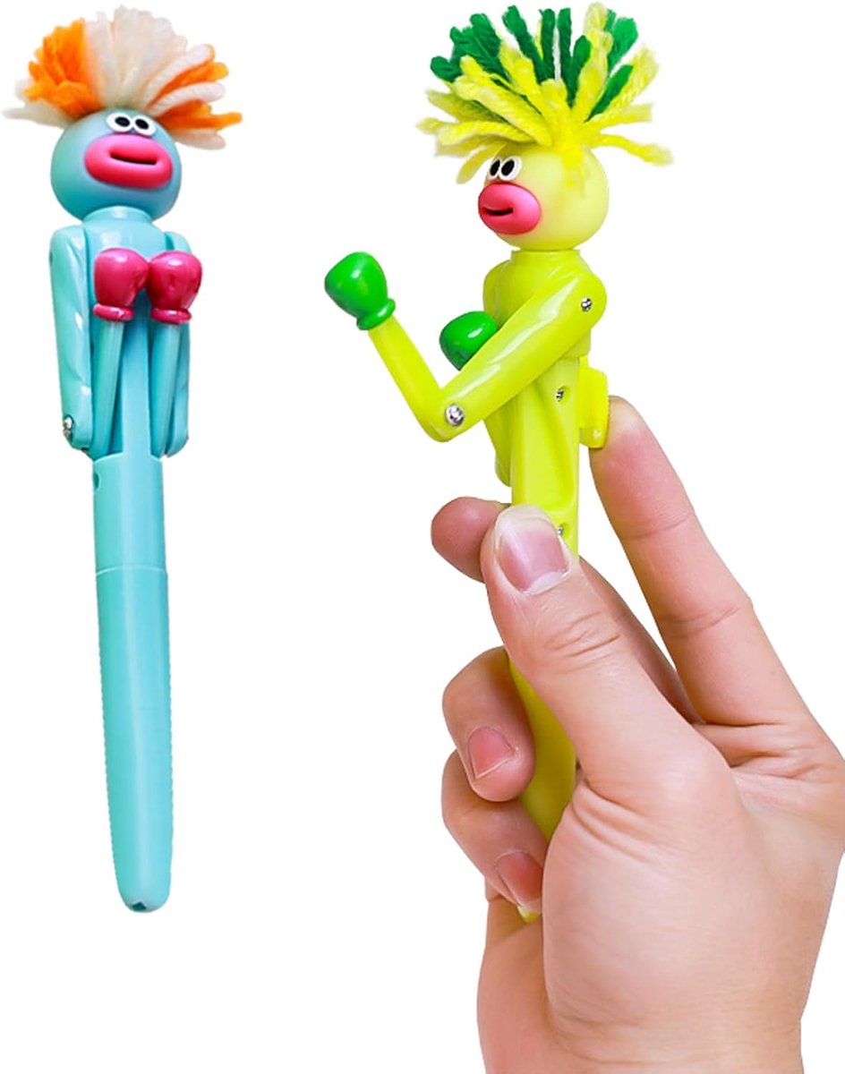 2 stuks Fun Character Confrontation Boxing Pe, grappige pen voor alle leeftijden, Fu Prank Pe, Balpen voor kinderen, kantoorbenodigdheden, schoolbenodigdheden, zandsculptuur leuke pen