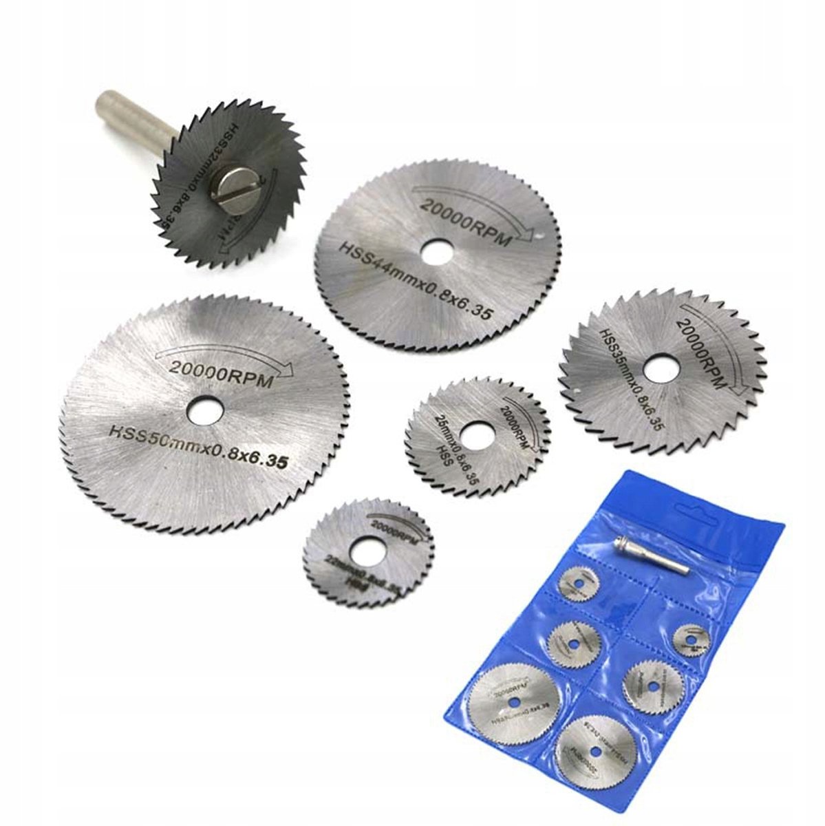 Rosfix Snijschijven Set - 7 Delig HSS Snijbladen - Ø22–50mm, Gat 6,35mm, As 3,17mm, 0,8mm Dikte