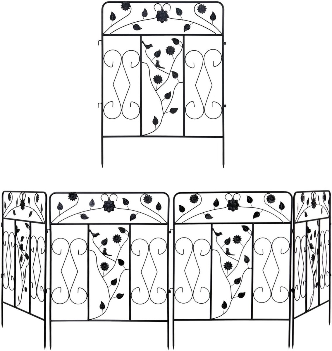 Tuinafzetting Metaal - Decoratieve Rand - Tuin Structureren - Roestbestendig Poedercoating - 5 Stuks - Zwart