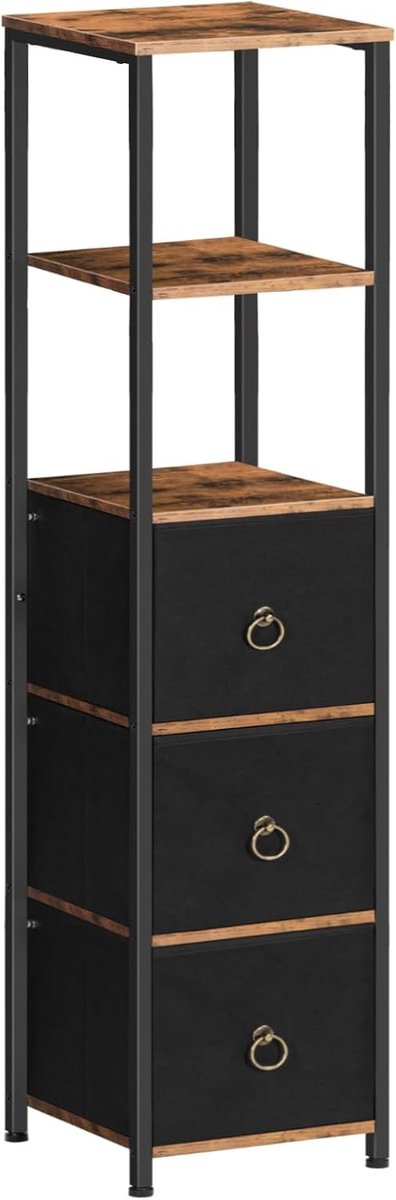 Ladenkastje - Rustiek Bruin en Zwart - 11,8 x 11,8 x 55,5 cm - Spaanplaat en Metaal - Vrijstaand Opbergmeubel voor Badkamer