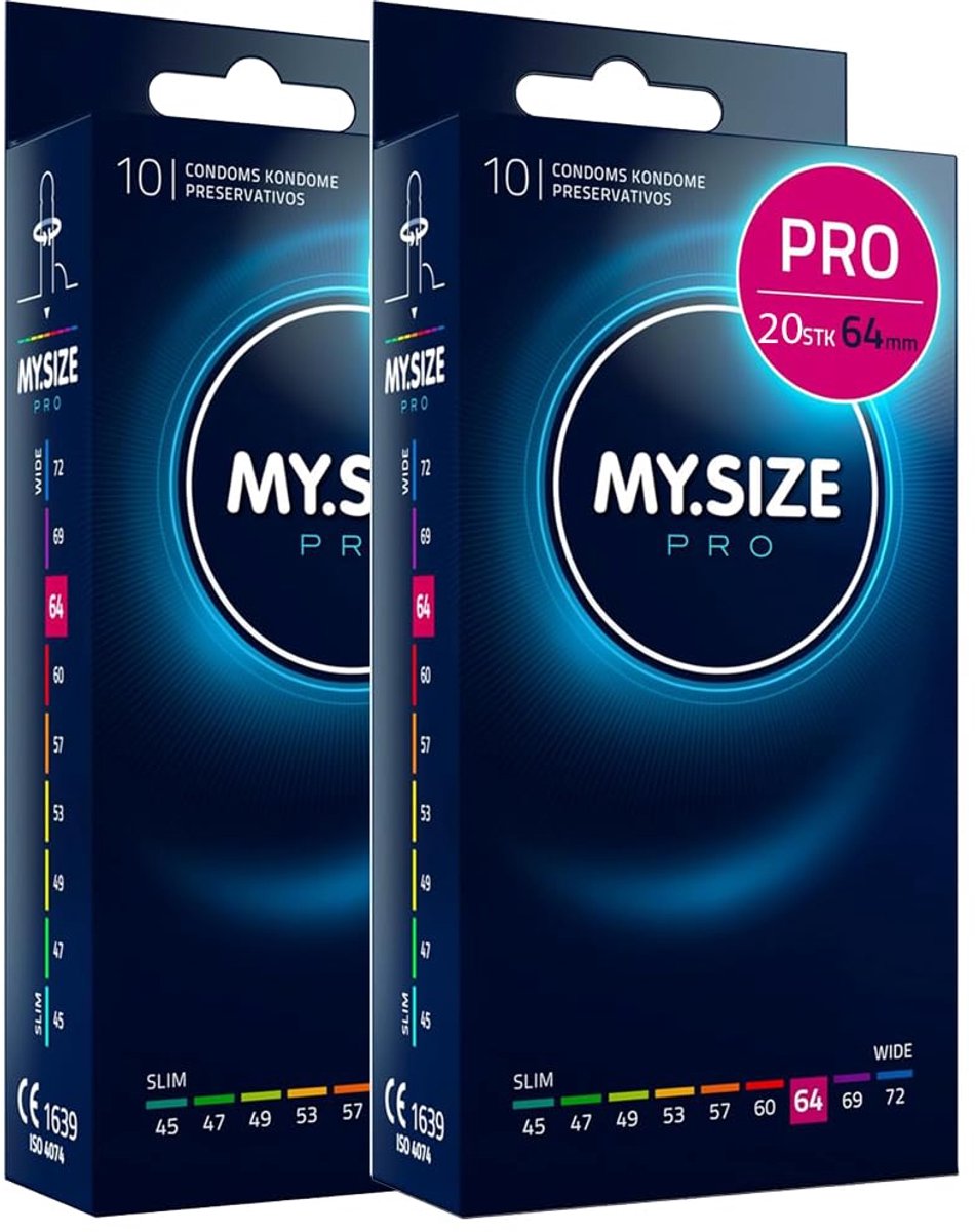 MY.SIZE PRO 20 stuks 64mm ELITE – XXXL condooms, hooggezuiverd Vytex-latex voor minder geur, zeer gemakkelijk te openen en af te rollen