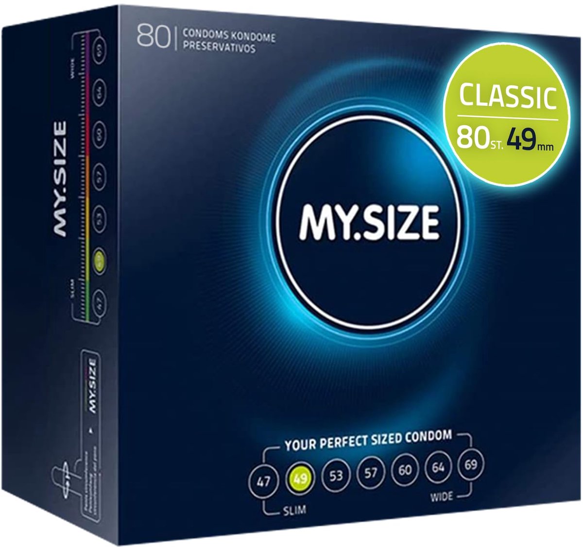 MY.SIZE Classic condooms maat 2 I 49 mm breed I 80 stuks mega pack I premium condooms extra dun I condooms true to touch gossamer I dunne 0,07 mm wanddikte I condooms veganistisch