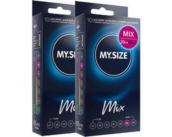 MY.SIZE Mix condooms 64mm 20 stuks – XXXL pasvorm | Soorten: blauw, Rood met aardbeienaroma, Geribbeld, Naturel | Premium kwaliteitscondooms | Duits merk | 0,07mm wanddikte | van natuurrubberlatex
