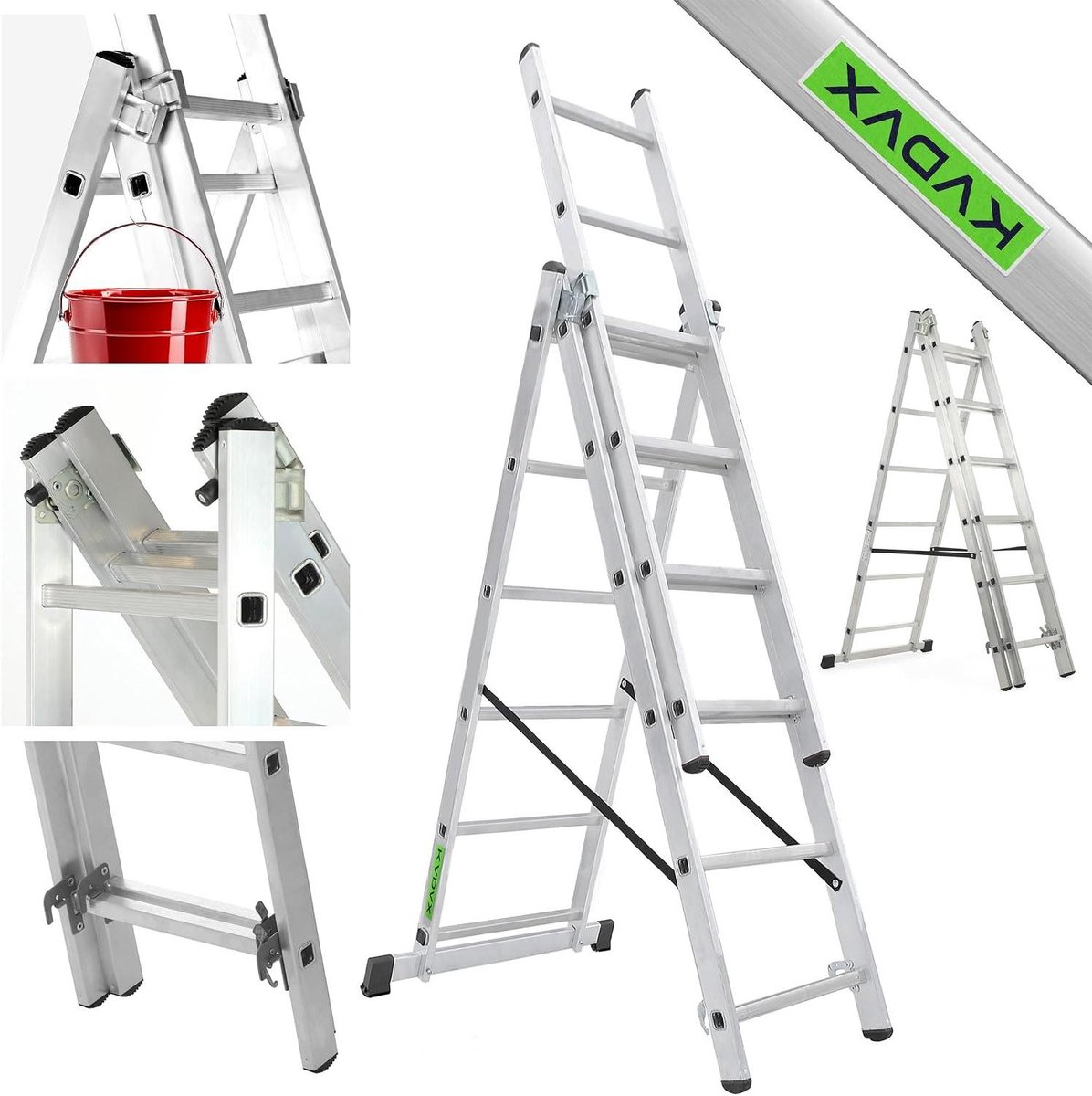 Multifunctionele ladder - Aluminium trap - Klus & onderhoud - Robuuste constructie - 6-traps - Aluminium