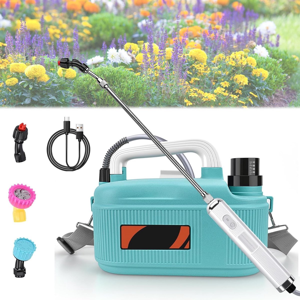 Omgoods - 5L Accu Drukspuit met 3 Nozzles en USB Oplaadfunctie voor Tuingebruik