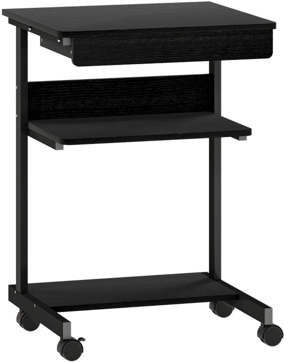 Computerbureau 56 × 51 × 79 cm zwart metaal bureau werktafel studiebureau met lade en opbergrek vier wielen eenvoudig ontwerp stabiel en duurzaam voor slaapkamer studeerkamer studentenkamer