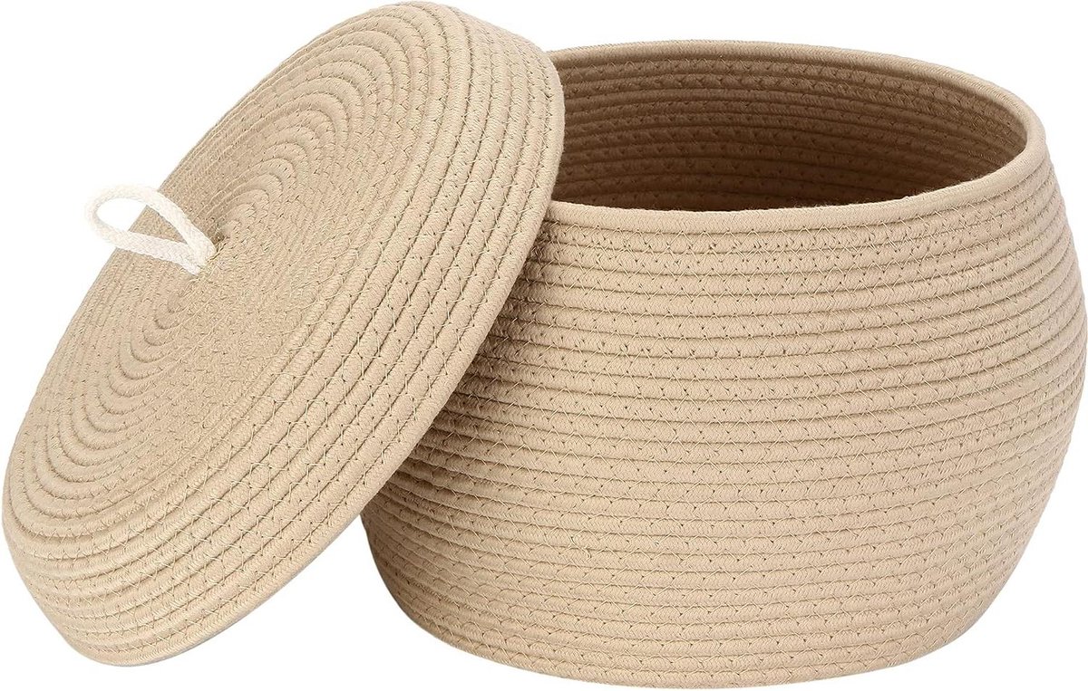 Opbergmand Met Deksel - Katoenen Mand - Huis Organiseren - Opvouwbaar Ontwerp - 33 x 23 cm - Khaki