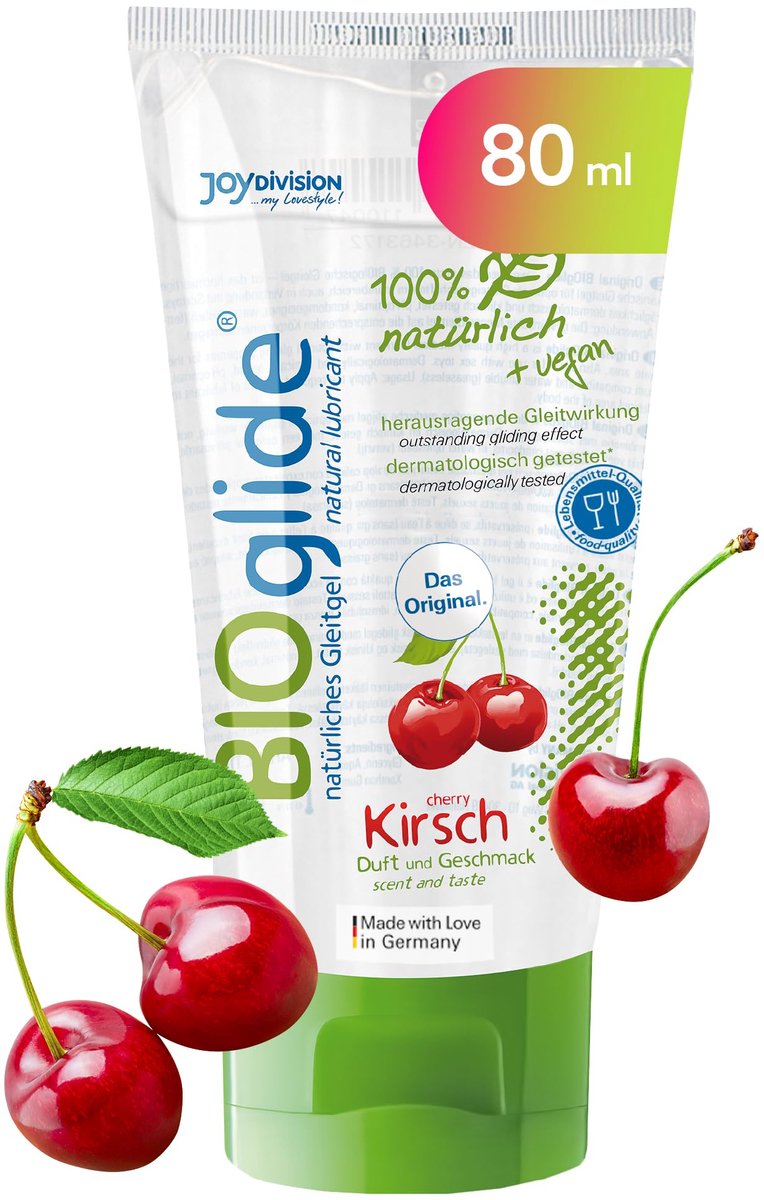 JOYDIVISION Original BIOglide Kersen Glijmiddel 80 ml I Glijmiddel 100% natuurlijk & veganistisch I Glijmiddel op waterbasis met smaak & geur I Organisch glijmiddel geschikt voor latex condooms