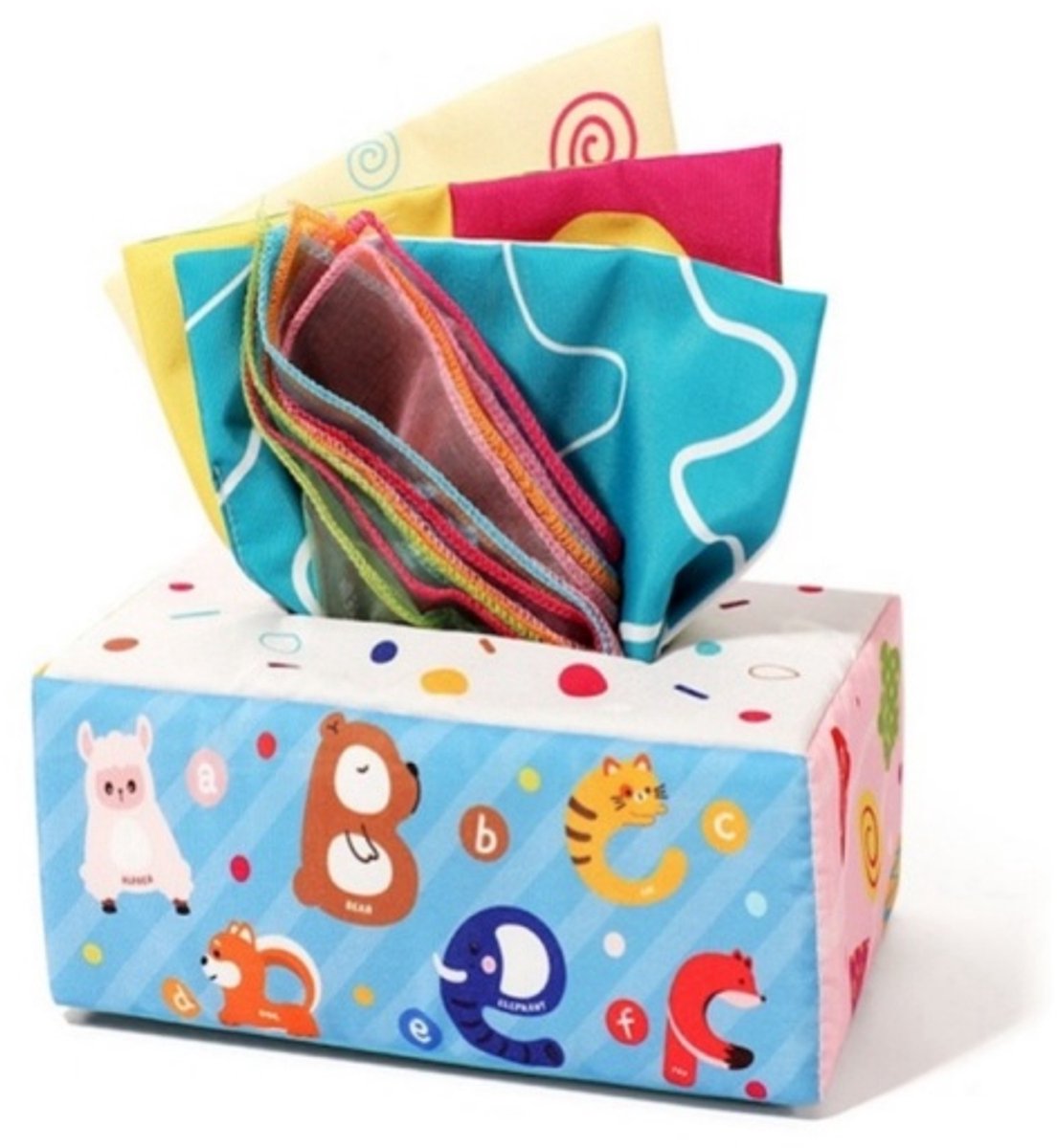 casalora Montessori Sensorische Tissue Box voor Baby's – Inclusief 10 Zijdeachtige doekjes en 3 Knisperpapier – Wasbaar en Herbruikbaar – Babyspeelgoed