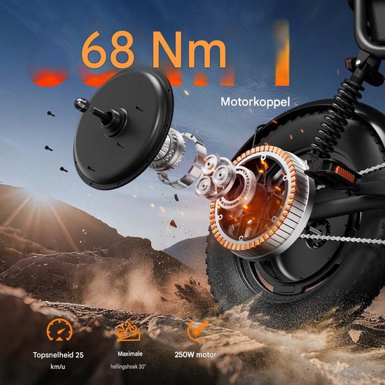 Elektrische Fatbike 16 x 3.0 Inch - 48V 15.6Ah - Tot 110 km Bereik - 250W Motor -Zwart — afbeelding 3