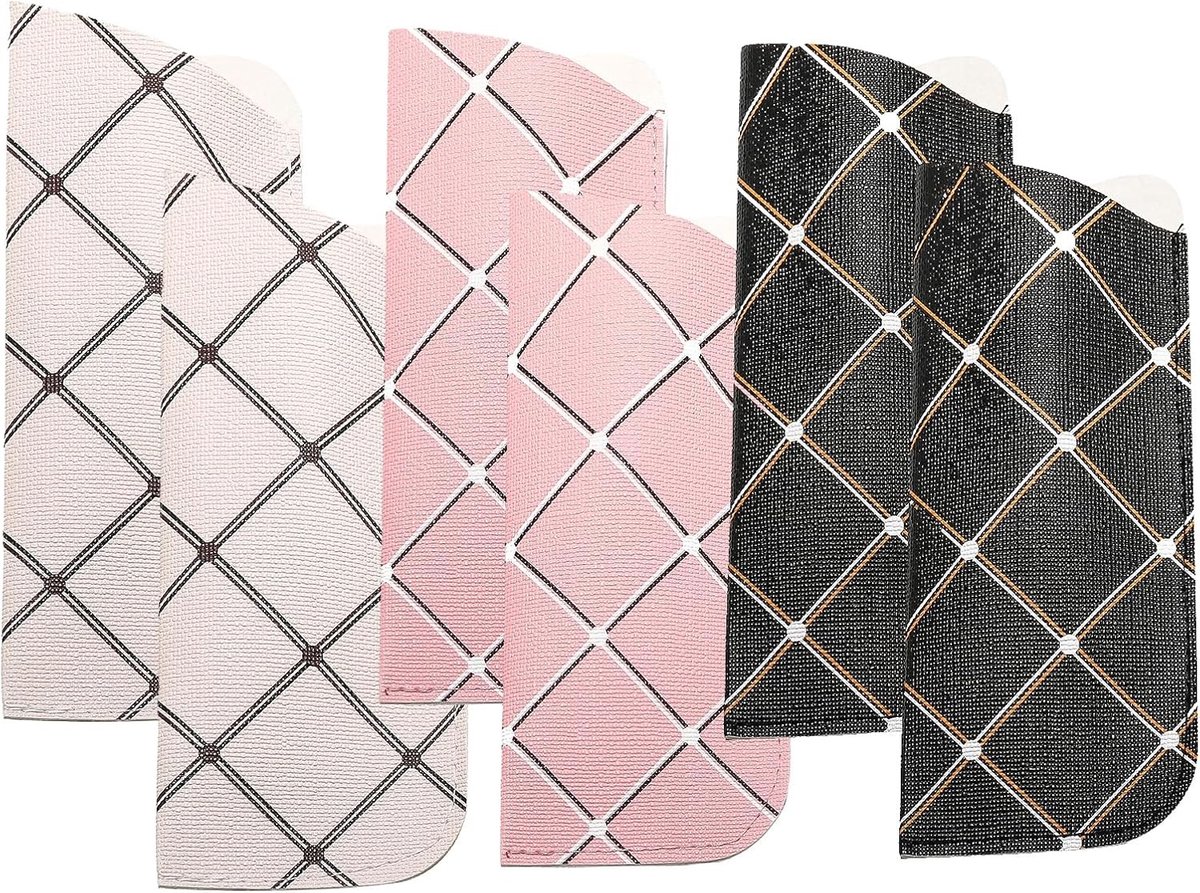 Set van 6 Zachte Leren Brillenhoezen - Draagbare PU Leren Brilbescherming met Diamantpatroon voor Mannen en Vrouwen