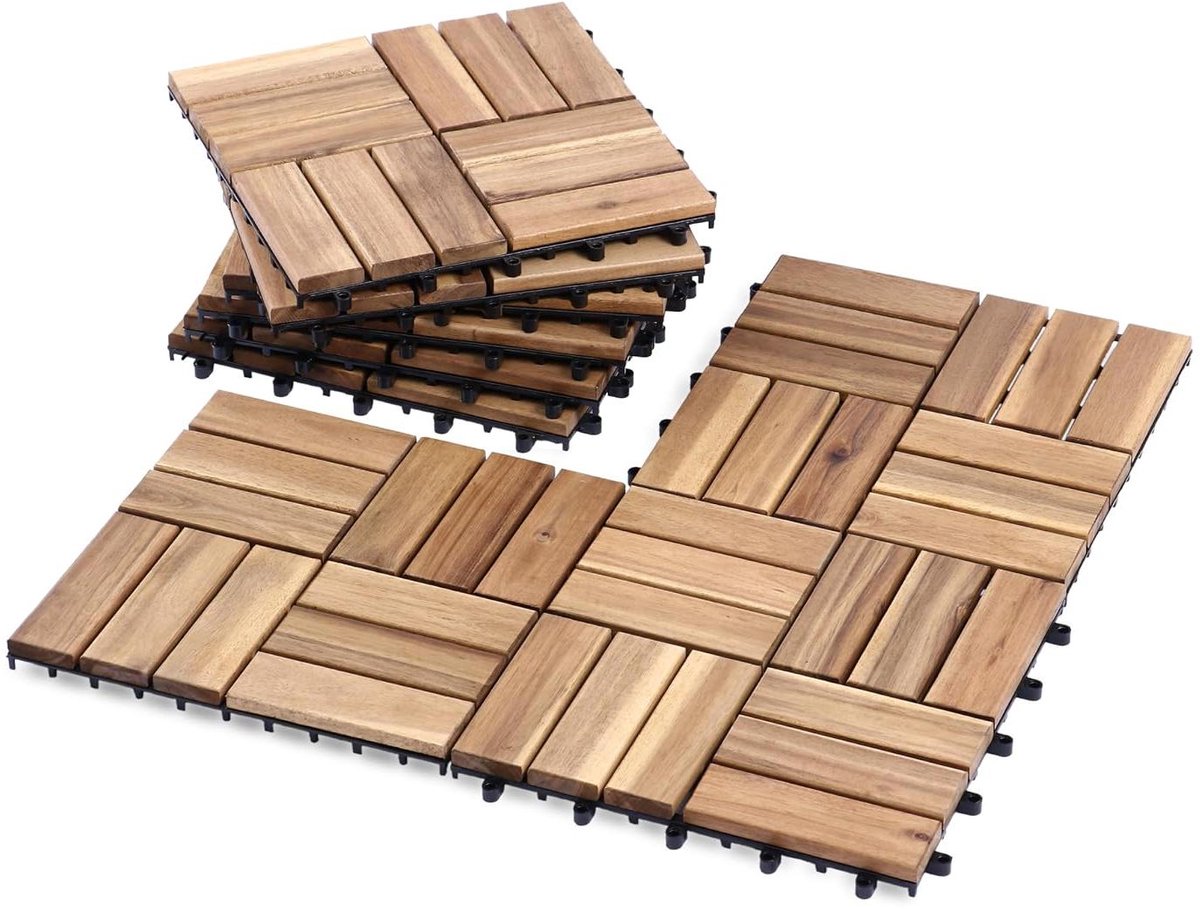 Houten Vloertegels - Tuintegels Balkon - Buiten Decoreren - Eenvoudig Kliksysteem - 30x30cm - Natuurlijk Hout
