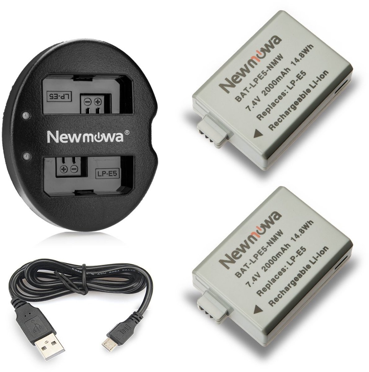 Omgoods - 2 Stuks LP-E5 Accu en Dubbele USB Oplader voor Camera