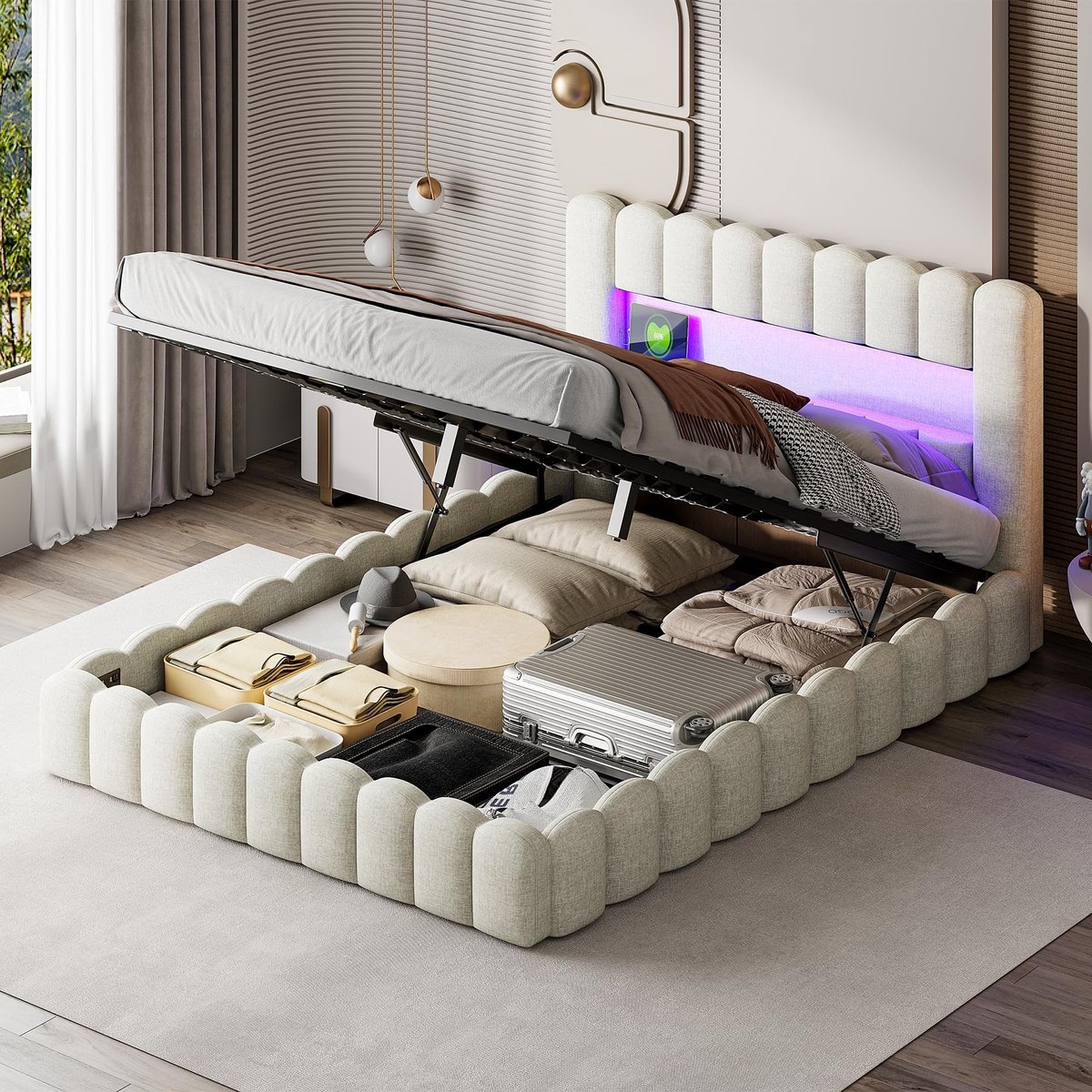 Elzusha - Ge Upholsterd Bed met Opbergruimte 140 x 200 cm