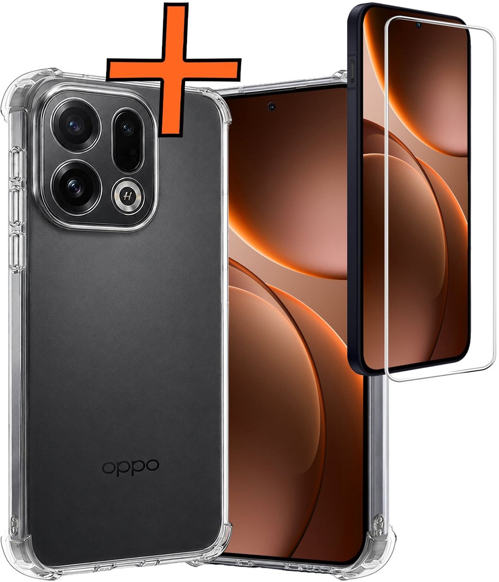 Hoes - Met Screenprotector - Geschikt voor OPPO Find X9 - Sterk & Shockproof - Siliconen Case - Back Cover - Telefoon Hoes - Shock Proof - Transparant
