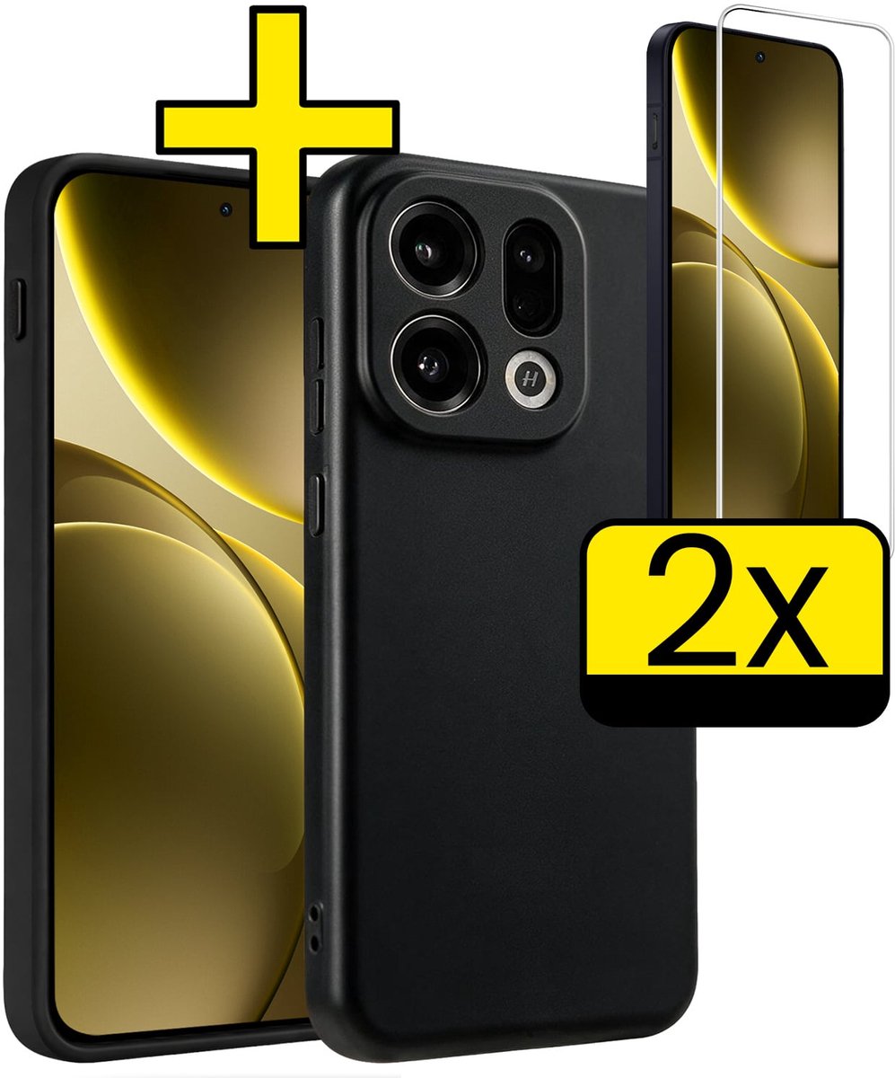 Hoesje - Met 2x Screenprotector - Geschikt voor OPPO Find X9 - Sterk & Shockproof - Back Cover - Siliconen Case - Telefoon Hoes - Telefoonhoesjes - Zwart