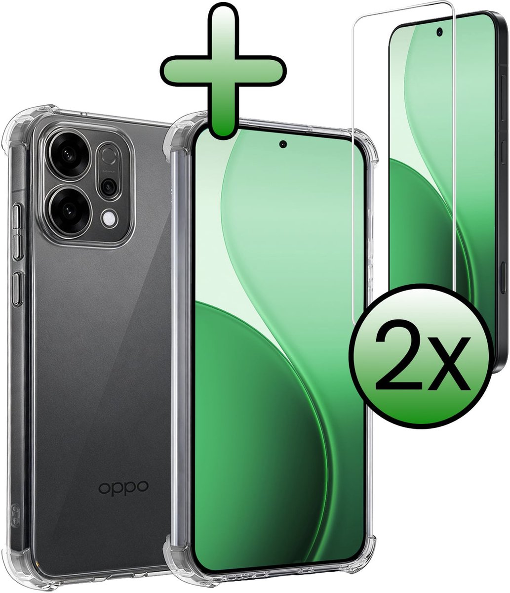 Hoesje Met Screenprotector - 2 Stuks - Geschikt voor Oppo Reno 14 - Sterk & Shockproof - Siliconen Case - Back Cover - Telefoon Hoes - Shock Proof - Transparant