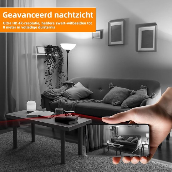 Verborgen Camera - Spionage Camera Mini - Huis Beveiliging - Nachtzicht Bewegingsdetectie - 4K HD - Zwart — afbeelding 4