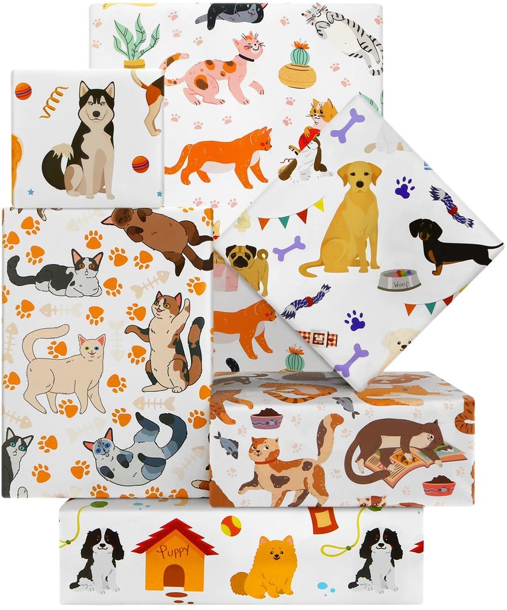 SolidKeus - 6 Vellen Dierenthema Geschenkpapier voor Verjaardagscadeaus