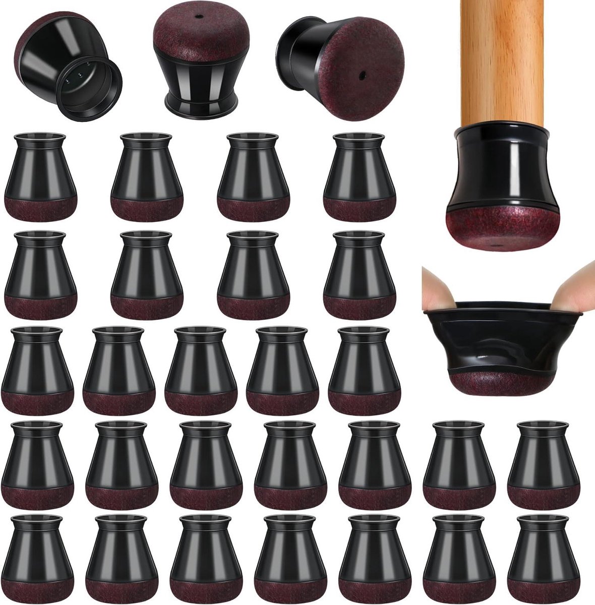 Stoelpootdoppen - Vloerbeschermers stoel - Meubels beschermen - 360° Gewikkeld vilt - 32 stuks - Zwart
