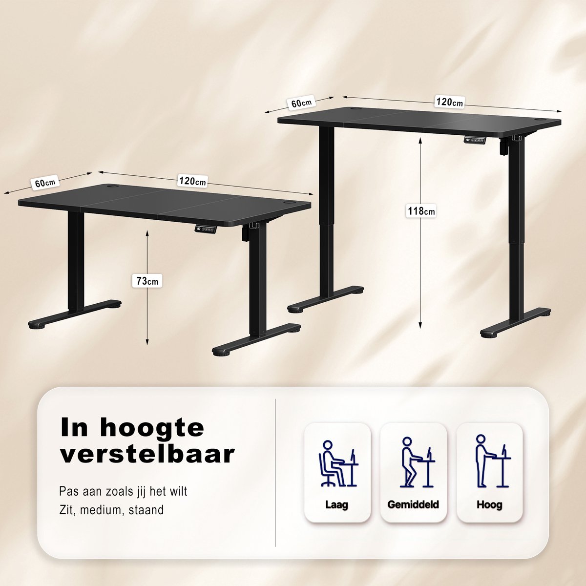 Devoko Elektrisch Verstelbaar Bureau 120x60 cm – Stille Motor met Geheugenfunctie – 4 Knoppen Handbediening – Compact Bureau – Zwart