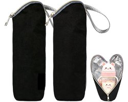 Lot de 2 sacs isothermes pour biberons - Housse de protection thermique pour biberon - Sac isotherme pour bébé en déplacement - Convient pour les sorties et les voyages - noir - 25×7 cm