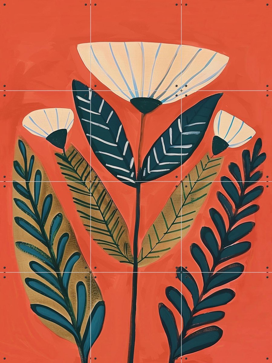 IXXI Folk Botanical Bloom, Branka Kodžoman - 60 x 80 cm - Gratis ophangtool - Grote wanddecoratie en posters - Schilderijen, Gang, Woonkamer