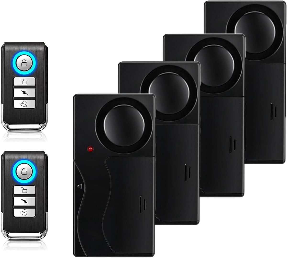 Trilalarm - Bewegingssensor Alarm - Beveiliging Fietsen - 110dB Luid Alarm - 4 Sensoren - Zwart