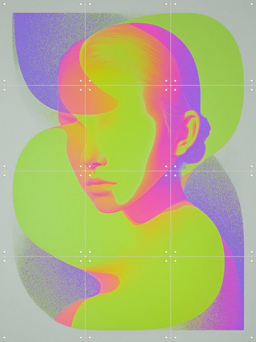 IXXI Neonpastel Portret - Kaia, Artclaud - 60 x 80 cm - Gratis ophangtool - Grote wanddecoratie en posters - Kleurrijk, Digitale Kunst, Trap