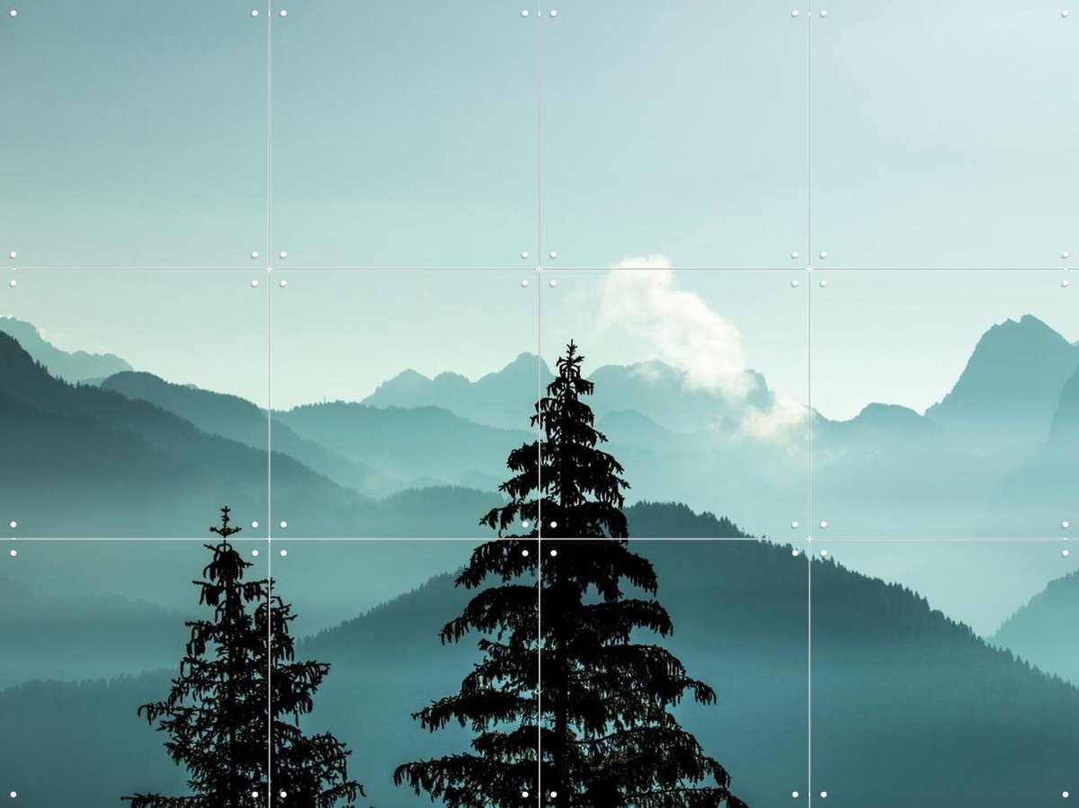 IXXI Alpine Forest And Blue Mountain Layers, Claire Droppert - 80 x 60 cm - Gratis ophangtool - Grote wanddecoratie en posters - Realisme, Fotografie