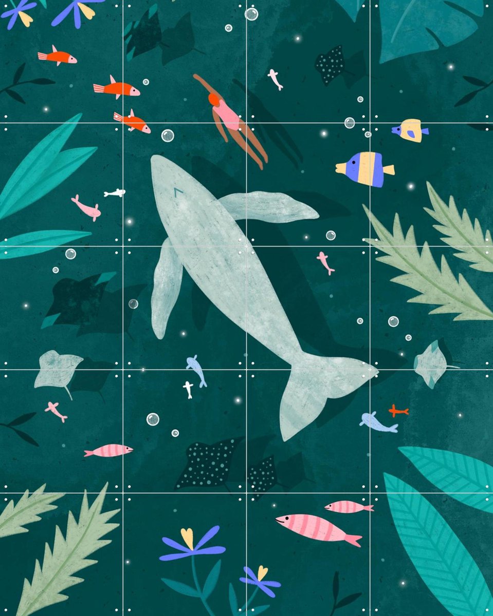 IXXI Swimming With A Whale, Bea Müller & Various - 80 x 100 cm - Gratis ophangtool - Grote wanddecoratie en posters - Speels, Surrealisme