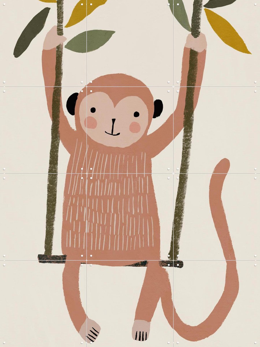 IXXI Swinging Monkey, Treechild & Various - 60 x 80 cm - Gratis ophangtool - Grote wanddecoratie en posters - Illustraties, Modern, Speels