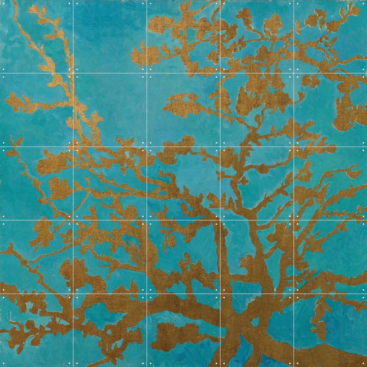 IXXI Amandelbloesem Gold Blue, Vincent van Gogh (1853 - 1890) & Van Gogh Museum - 100 x 100 cm - Gratis ophangtool - Grote wanddecoratie en posters -