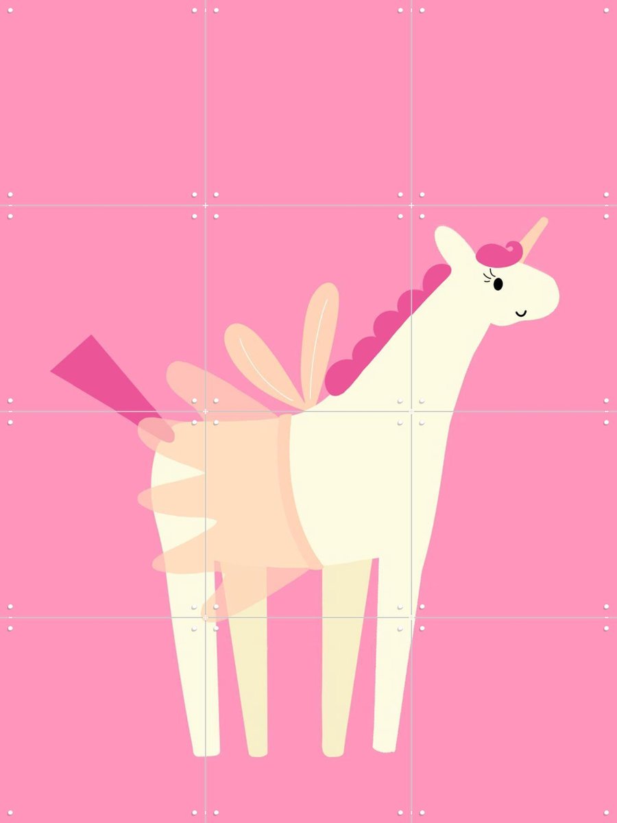 IXXI Unicorn, Stadse Spruiten | door Miek illustreert - 60 x 80 cm - Gratis ophangtool - Grote wanddecoratie en posters - Cartoonesk, Speels