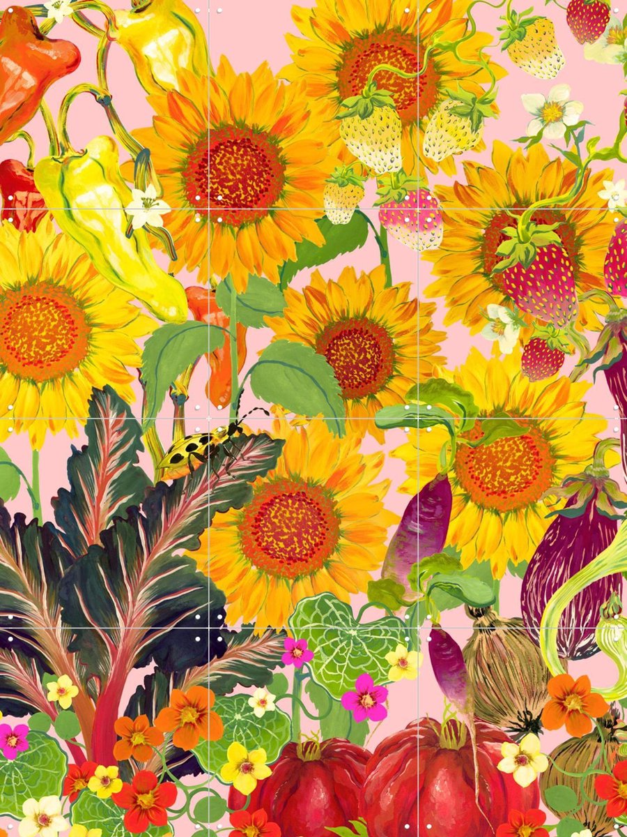 IXXI Vegetable Garden Pink, Marylène Madou - 60 x 80 cm - Gratis ophangtool - Grote wanddecoratie en posters - Illustraties, Keuken, Eetkamer