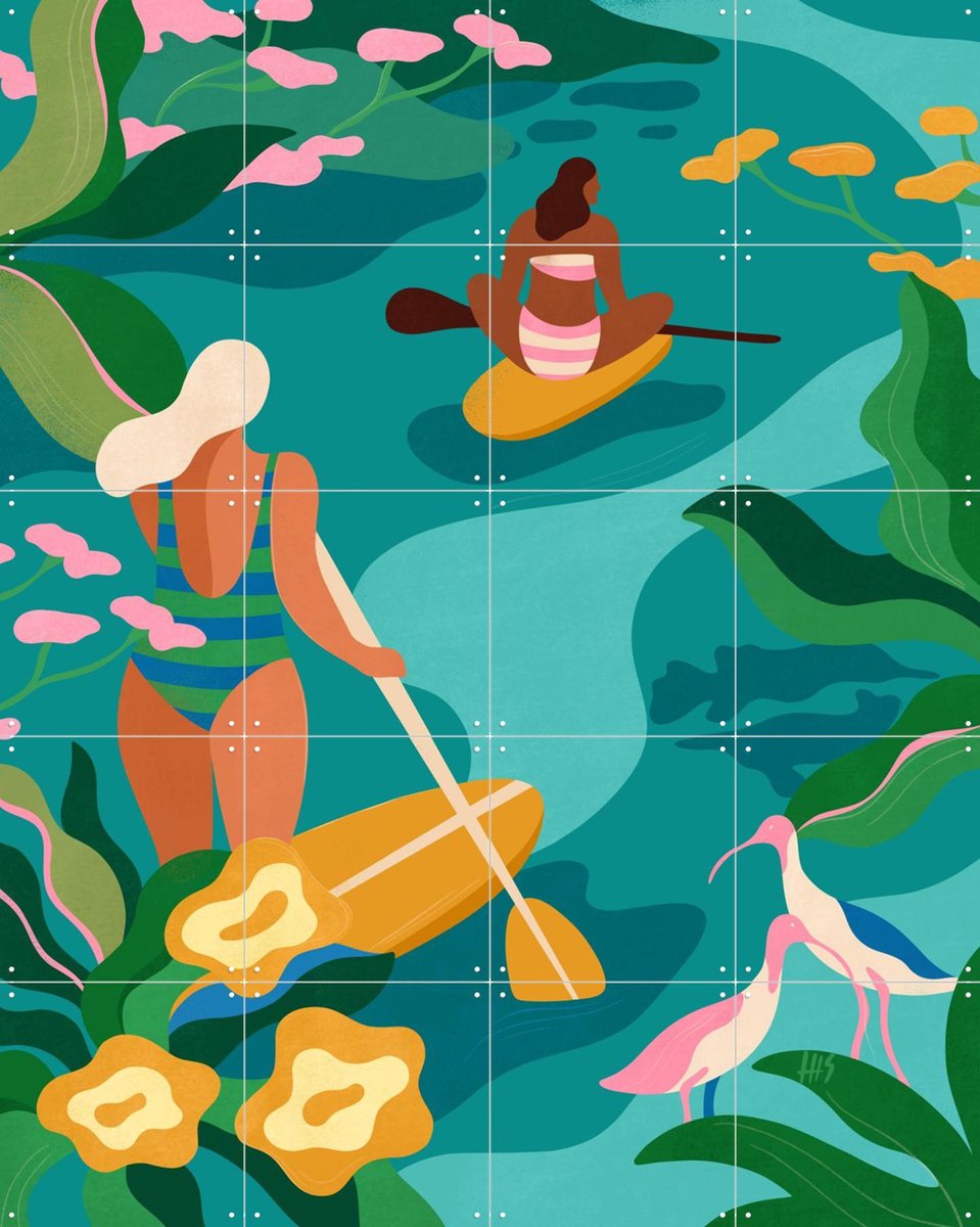 IXXI Retreat, Maggie Stephenson - 80 x 100 cm - Gratis ophangtool - Grote wanddecoratie en posters - Vintage, Modern, Illustraties, Kleurrijk, Retro