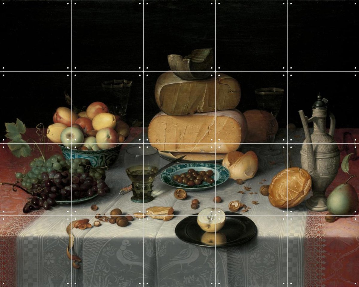 IXXI Stilleven met kazen, Rijksmuseum - 100 x 80 cm - Gratis ophangtool - Grote wanddecoratie en posters - Olieverf, Realisme, Naturalisme, Klassiek