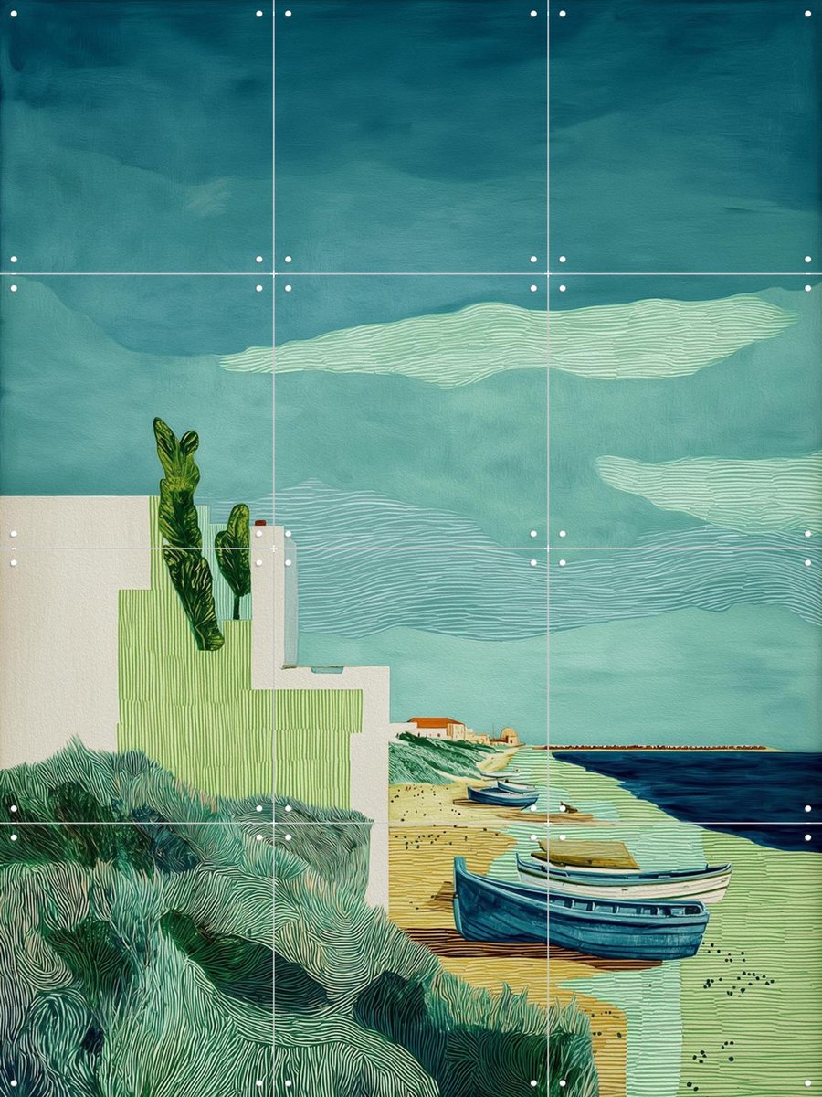 IXXI Strand 1, Artclaud - 60 x 80 cm - Gratis ophangtool - Grote wanddecoratie en posters - Modern, Realisme, Illustraties, Kwaststreken, Geometrische