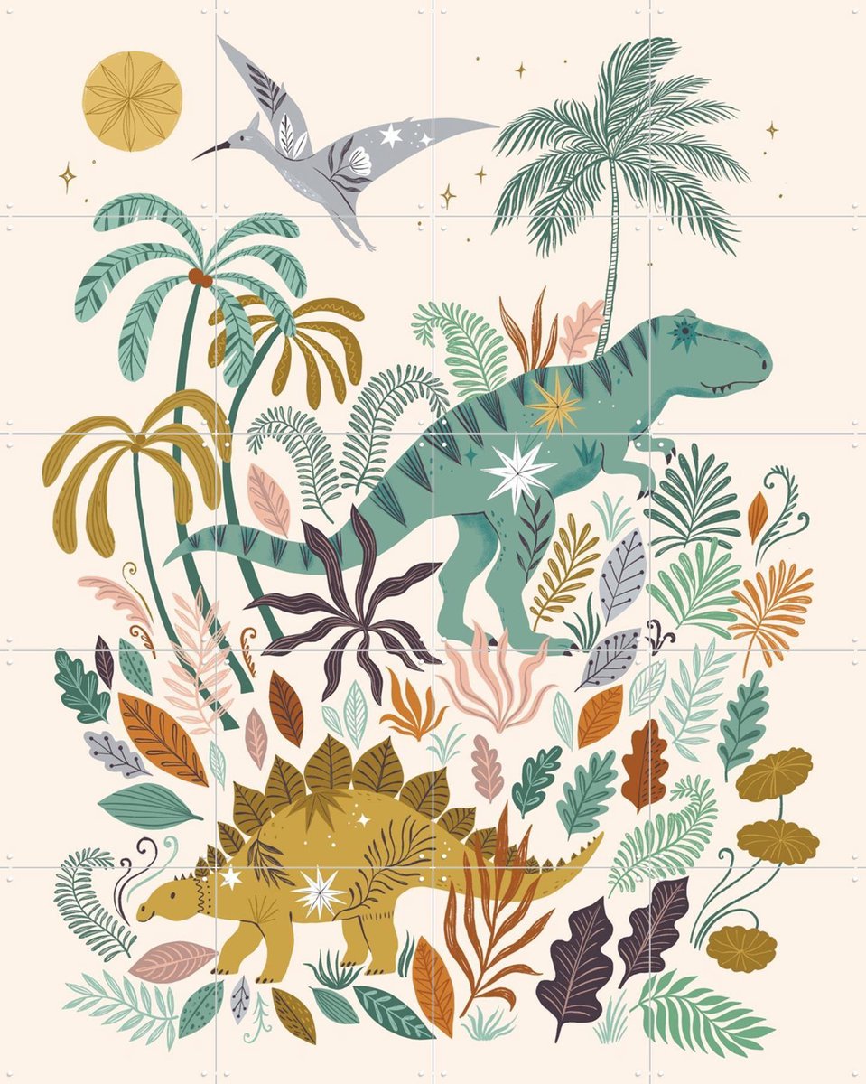 IXXI Dinosaurs, Bethan Janine - 80 x 100 cm - Gratis ophangtool - Grote wanddecoratie en posters - Illustraties, Kinderkamer, Dieren, Wilde dieren