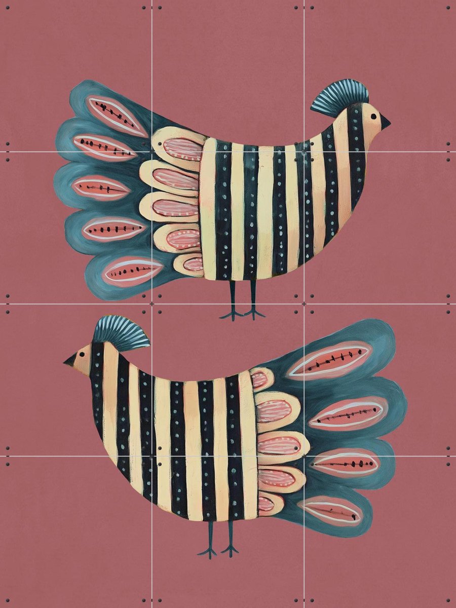 IXXI Striped Bird Pair, Branka Kodžoman - 60 x 80 cm - Gratis ophangtool - Grote wanddecoratie en posters - Strepen, Woonkamer, Kinderkamer, Kinderen
